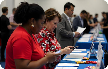 People connecting at event